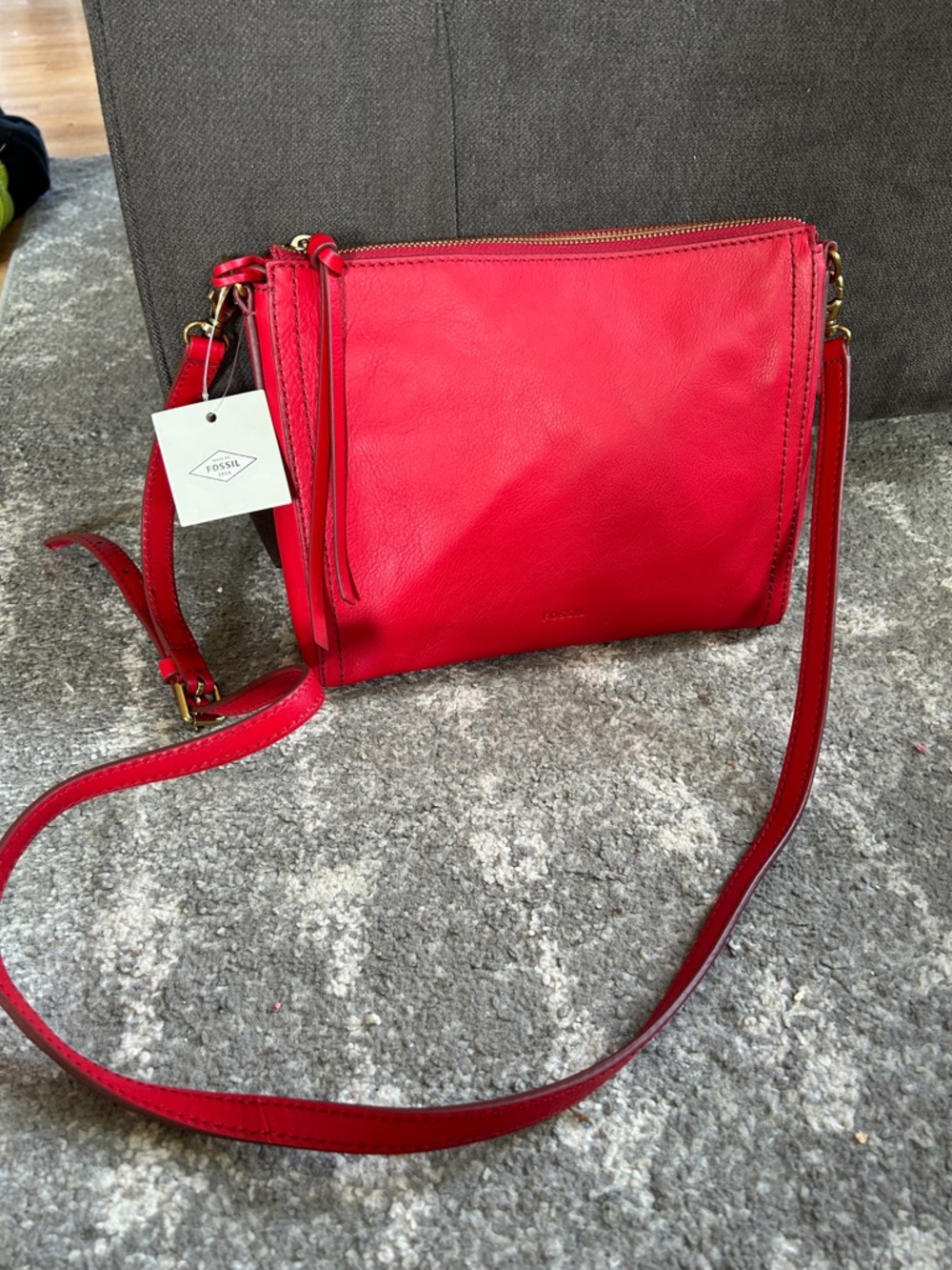 NWT Fossil Emma Red Leather Crossbody Bag